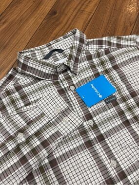 NEW Columbia Vapor Ridge III Brown Plaid Button Down Flannel Shirt Mens Medium